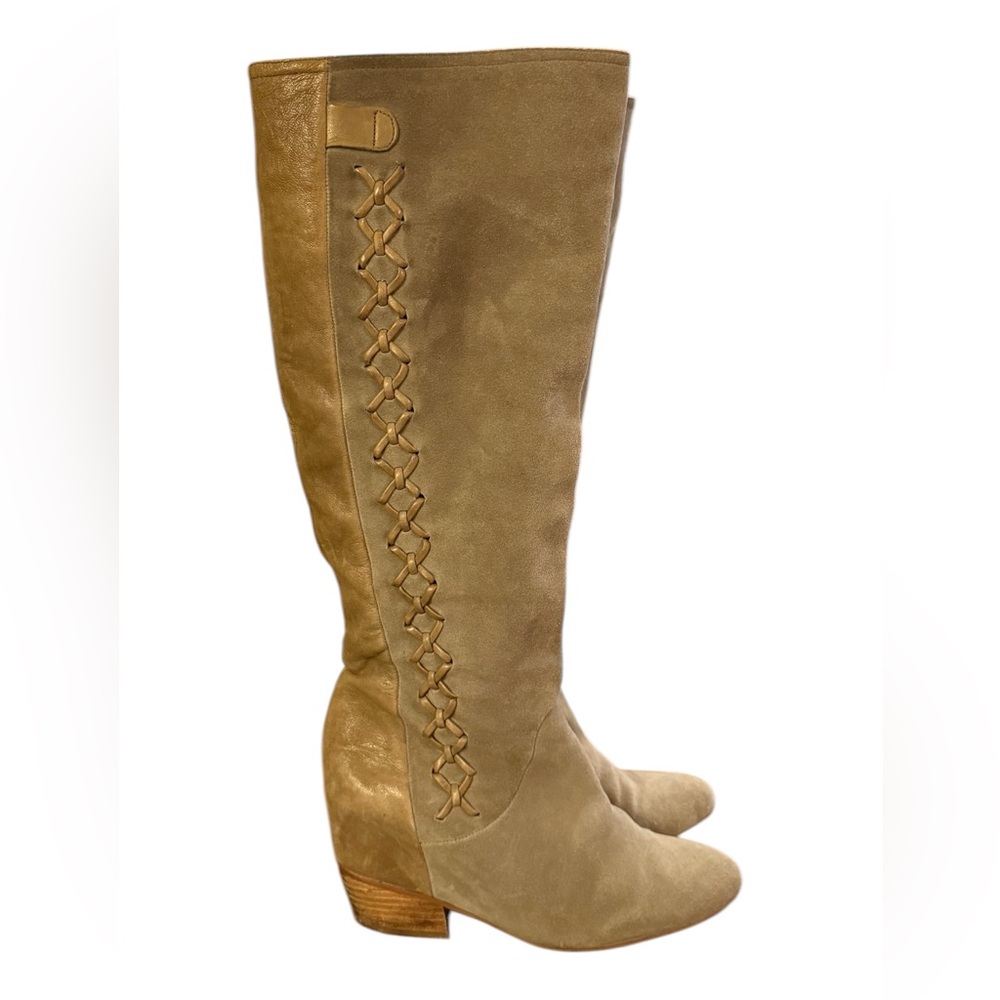 Gianni Bini Riyna Tan Over the Knee Boots with Decorative Lacing Size 9.5 M
